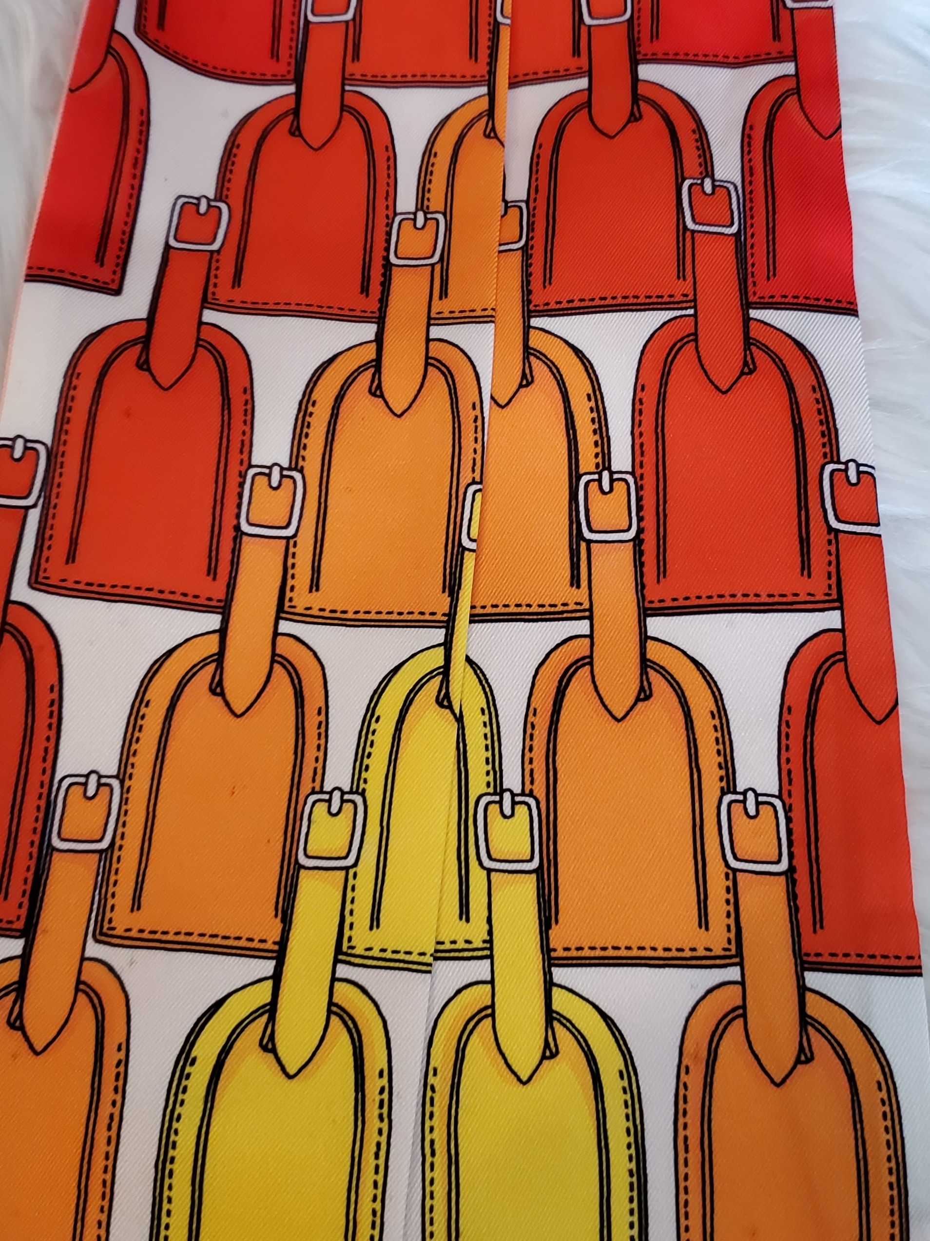 100 Silk Bag Twilly Vibrant Yellow  Orange Graphic Silk Scarf
